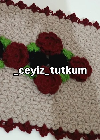 Bordo Çiçekli Örgü lif - Görsel 6