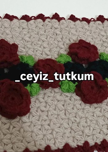 Bordo Çiçekli Örgü lif - Görsel 3