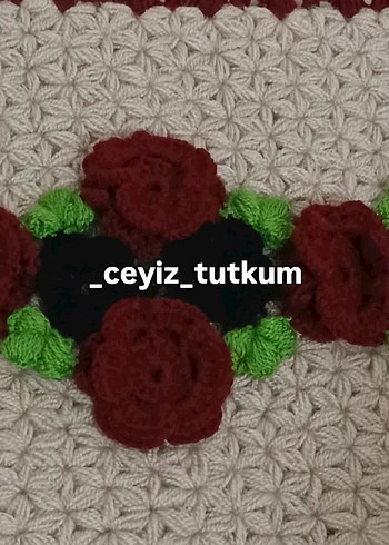 Bordo Çiçekli Örgü lif - Görsel 4