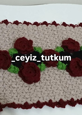 Bordo Çiçekli Örgü lif - Görsel 2