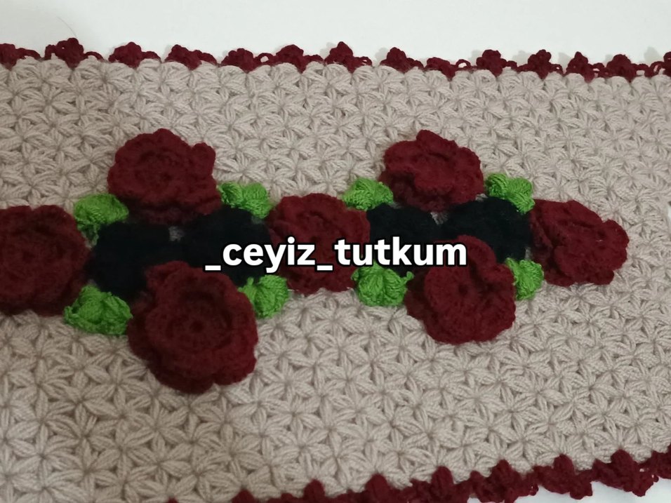 Bordo Çiçekli Örgü lif - Görsel 3