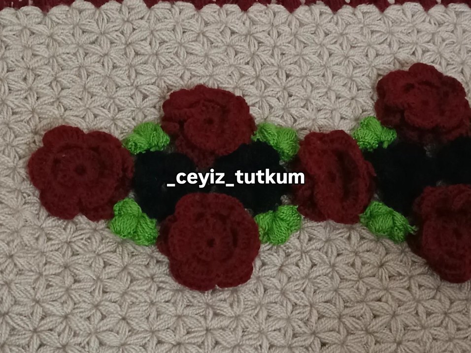 Bordo Çiçekli Örgü lif - Görsel 4