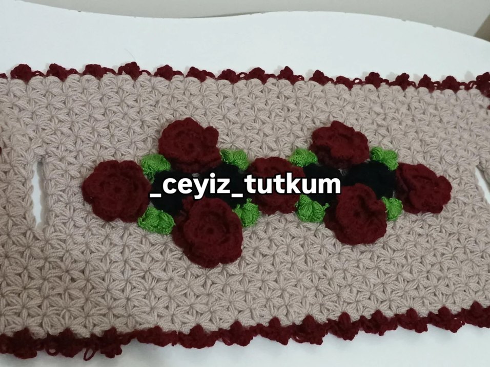 Bordo Çiçekli Örgü lif - Görsel 2