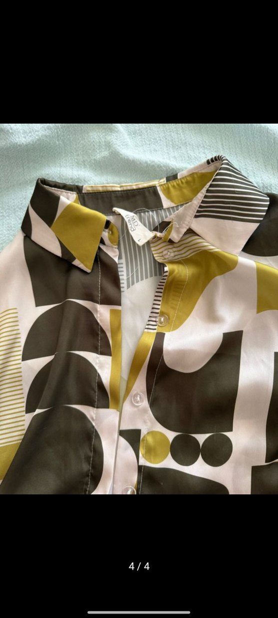 Düğmeli, Geometrik Desenli Kadın Mini Gömlek - Görsel 4