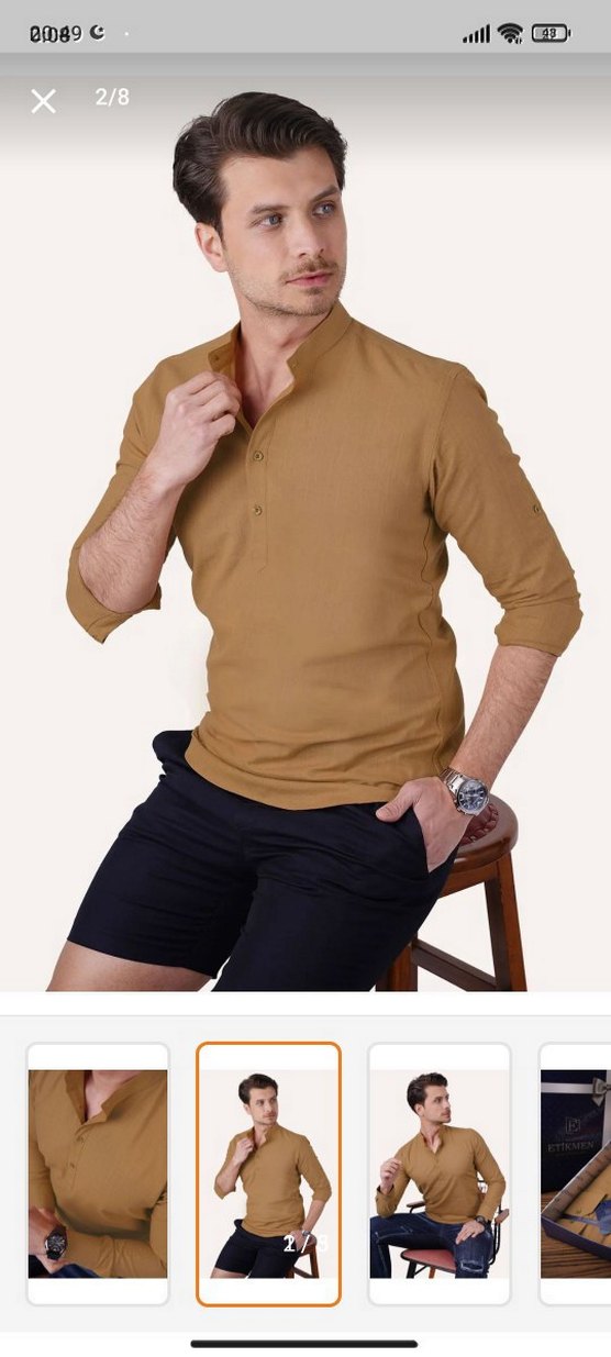 Bej Mini Kısa Kollu Düğmeli Erkek Gömlek - Görsel 2