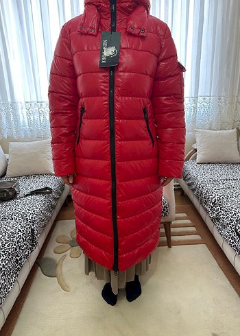 xl Beden kırmızı Renk Kırmızı Uzun Kadın Kışlık Mont orijinal