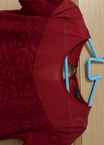 Bordo simli diz altı dar elbise - Görsel 2