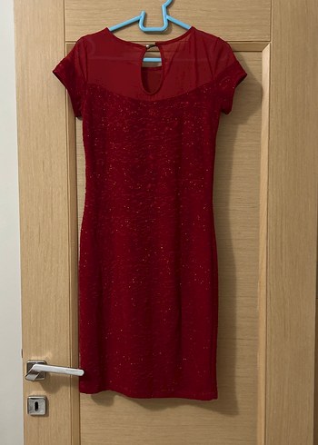 Bordo simli diz altı dar elbise - Görsel 3