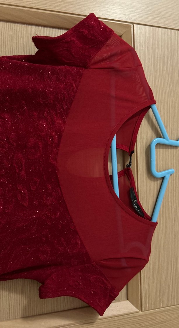 Bordo simli diz altı dar elbise - Görsel 2