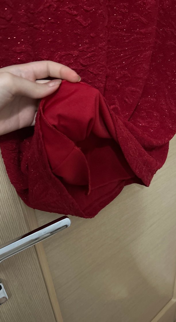 Bordo simli diz altı dar elbise - Görsel 4