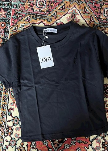 Zara Siyah Kısa Kollu Crop Tişört M Beden