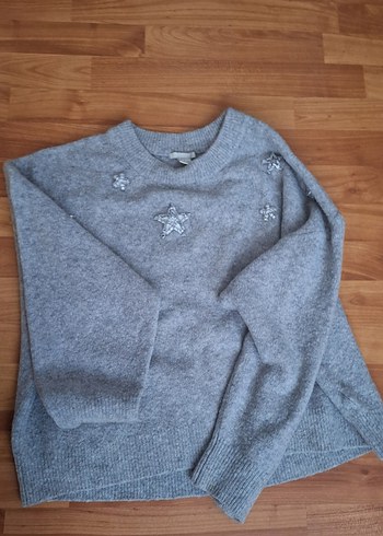 l Beden gri Renk Gri Kadın Triko Uzun Kollu Sweatshirt