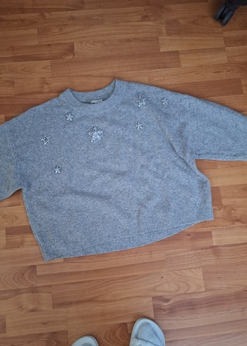 Gri Kadın Triko Uzun Kollu Sweatshirt
