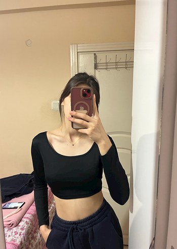 Zara Siyah Uzun Kollu Crop Top