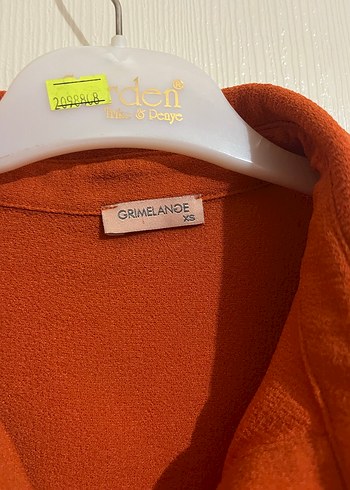 xs Beden Düğmeli, Uzun Kollu Turuncu Crop Bluz