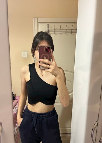 Siyah Tek Omuzlu Crop Top