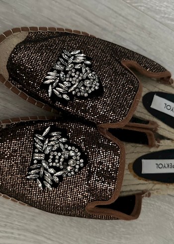 38 Beden Boncuk İşlemeli Kahverengi Kadın Espadril