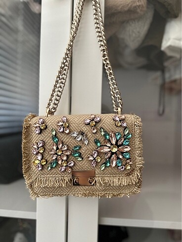 Zara Zara taşlı hasır çanta