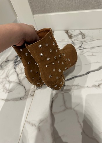 Kahverengi Süet Yıldız İşlemeli Kadın Bot - Görsel 6