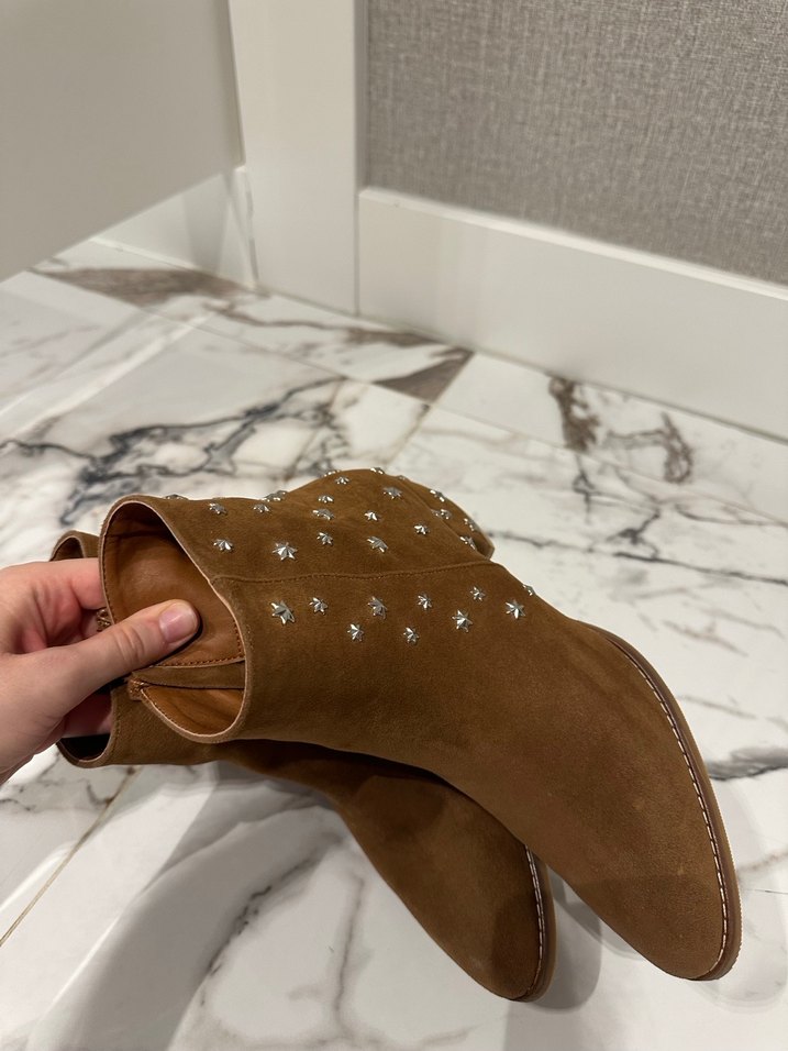 Kahverengi Süet Yıldız İşlemeli Kadın Bot - Görsel 3