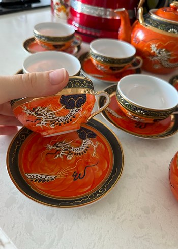 Ejderha Desenli Porselen Japon Çay Seti Geyşa damgalı - Görsel 6