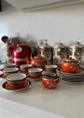 Ejderha Desenli Porselen Japon Çay Seti Geyşa damgalı - Görsel 11