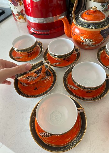 Ejderha Desenli Porselen Japon Çay Seti Geyşa damgalı - Görsel 2