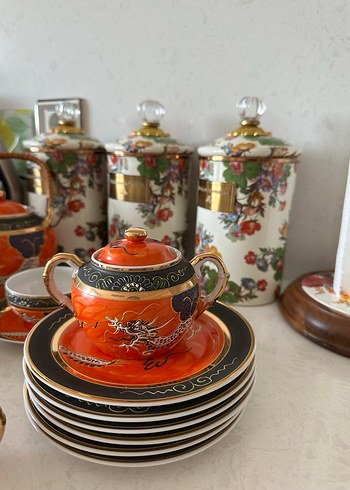 Ejderha Desenli Porselen Japon Çay Seti Geyşa damgalı - Görsel 9