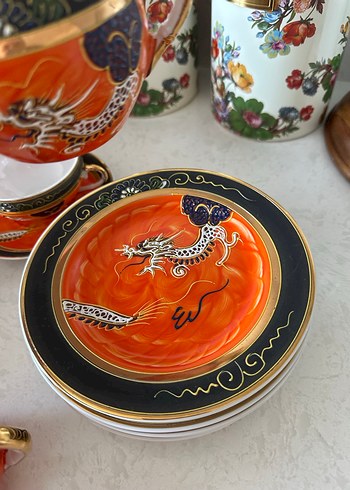 Ejderha Desenli Porselen Japon Çay Seti Geyşa damgalı - Görsel 8