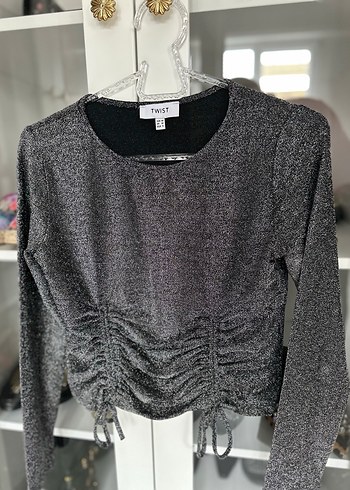 Gri Büzgülü Kadın Triko Bluz - Görsel 2