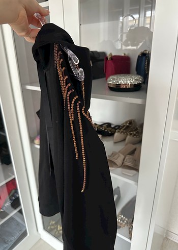 Taş Detaylı Siyah Kapüşonlu Sweatshirt - Görsel 6