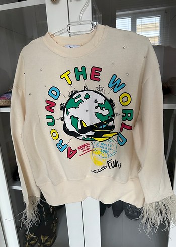 Baskılı Beyaz Kadın Sweatshirt - Görsel 3