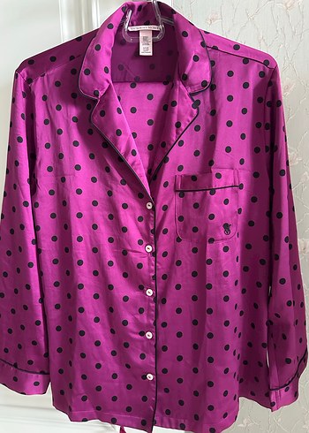 Puantiyeli Parlak Pembe Uzun Kollu Kadın Pijama Takımı - Görsel 2