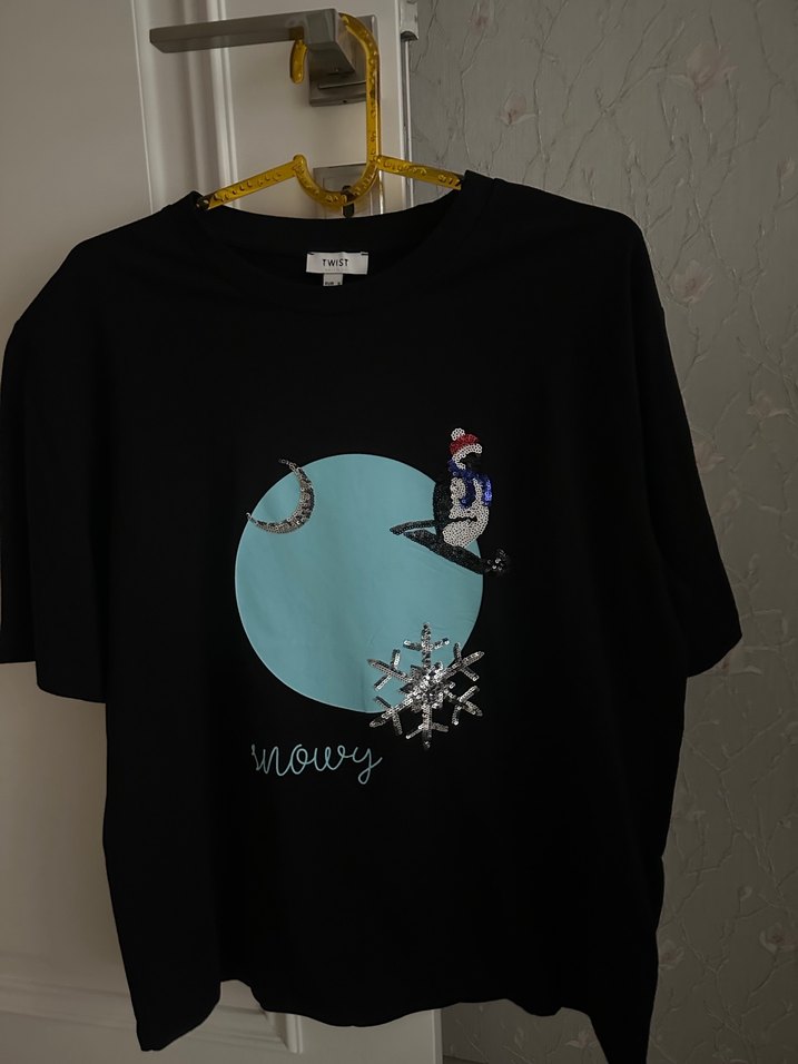 Siyah Baskılı Tişörtü, Kısa Kollu - Görsel 2