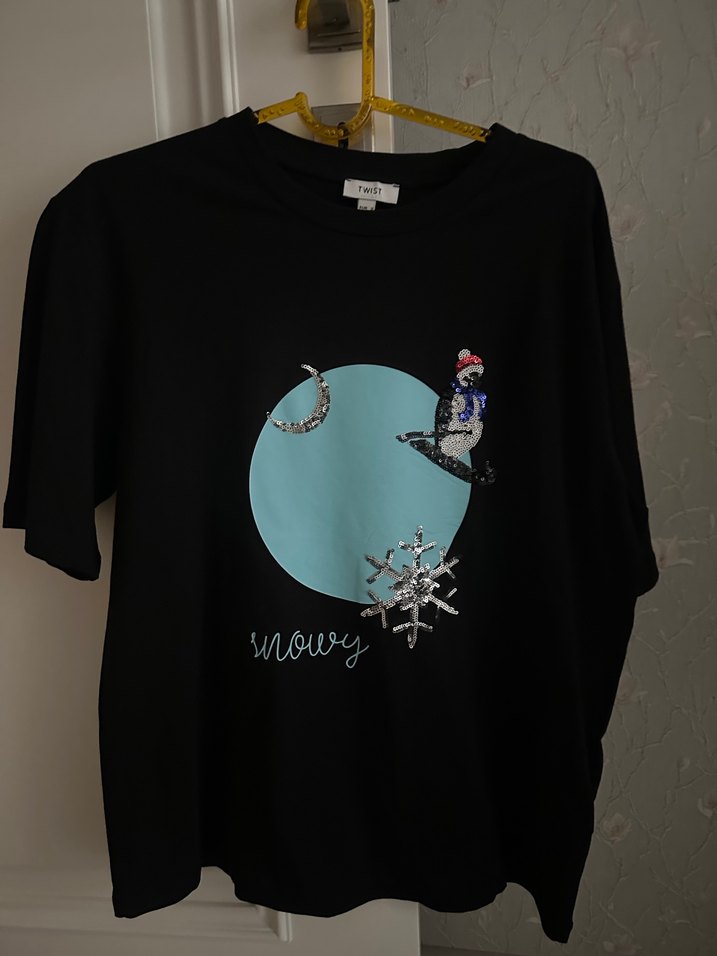 Siyah Baskılı Tişörtü, Kısa Kollu - Görsel 5