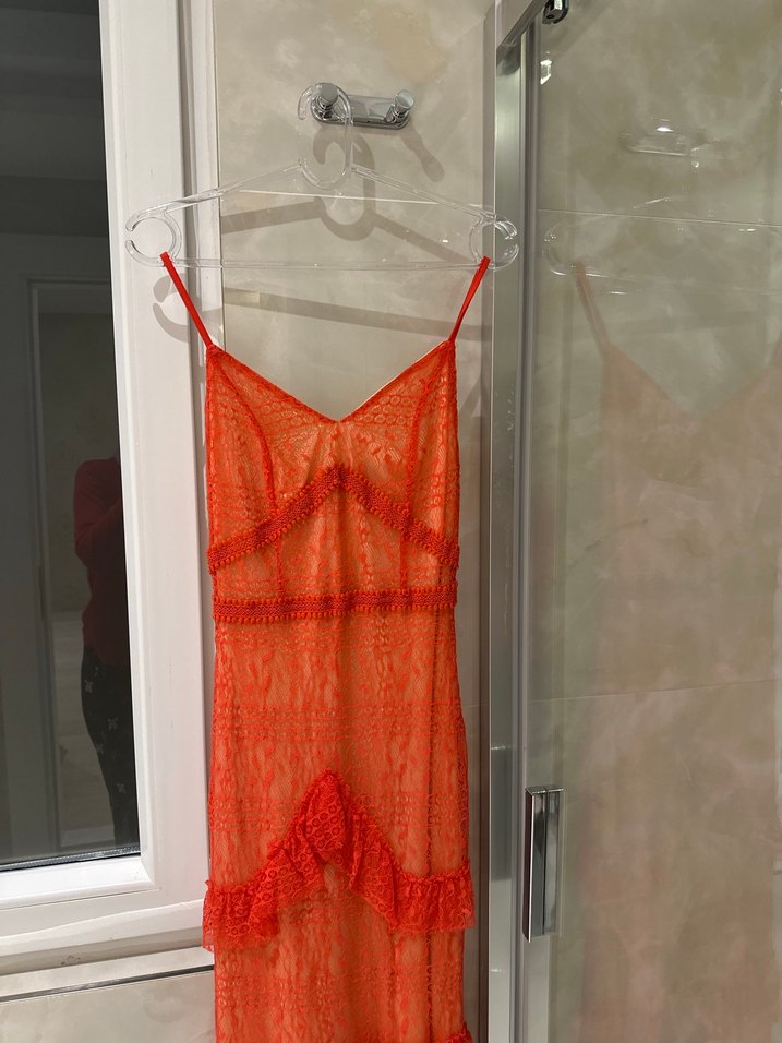 Nar çiçeği Dantelli Uzun Bohem Abiye - Görsel 2