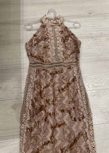 Bej Dantel Detaylı Uzun Abiye Elbise - Görsel 2