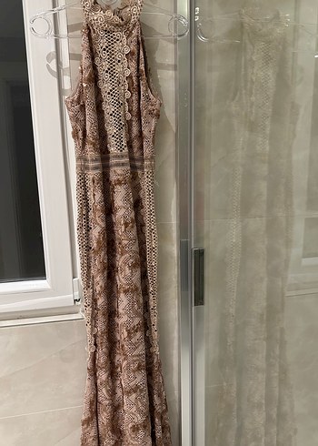 Bej Dantel Detaylı Uzun Abiye Elbise - Görsel 9