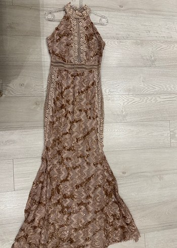 Bej Dantel Detaylı Uzun Abiye Elbise - Görsel 4