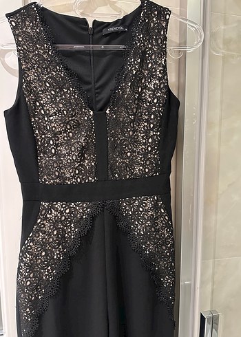 Dantel Detaylı Siyah Uzun Kadın Tulum - Görsel 3