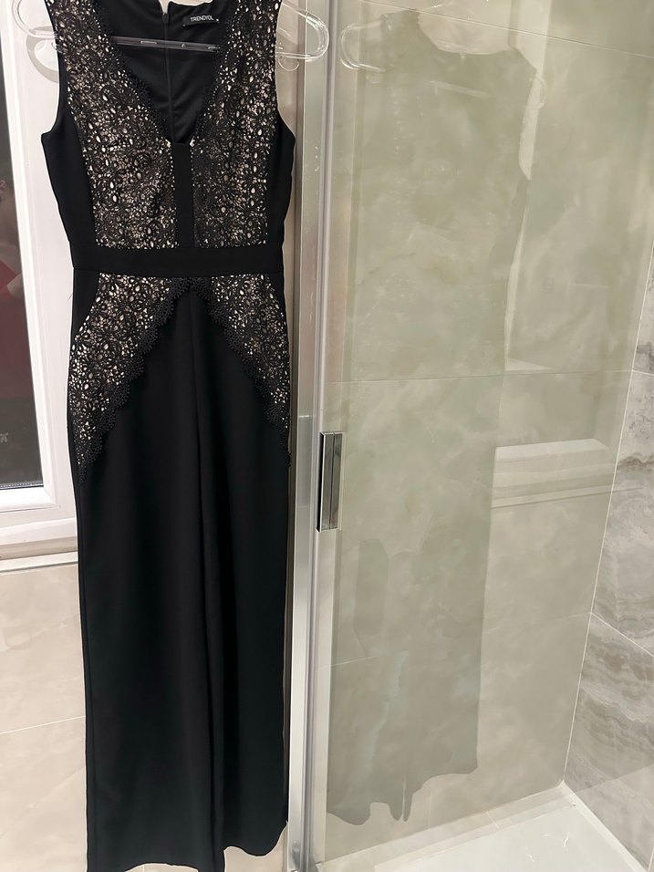 Dantel Detaylı Siyah Uzun Kadın Tulum - Görsel 2