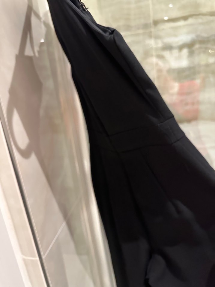 Dantel Detaylı Siyah Uzun Kadın Tulum - Görsel 4