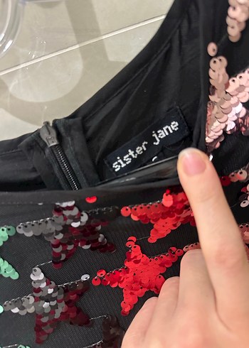 Uzun Kollu Çok Renkli Payetli Kadın Abiye Elbise yıldız detaylı - Görsel 5