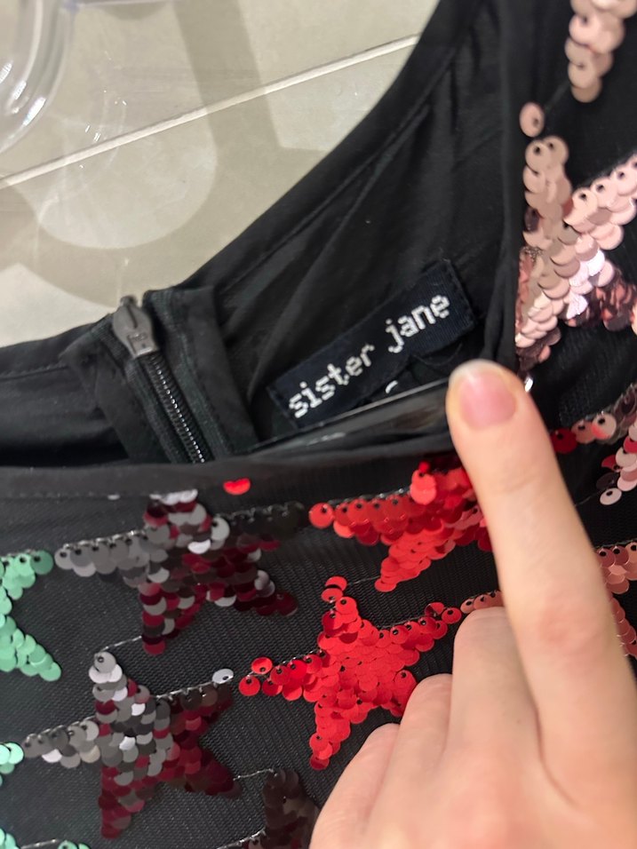 Uzun Kollu Çok Renkli Payetli Kadın Abiye Elbise yıldız detaylı - Görsel 5