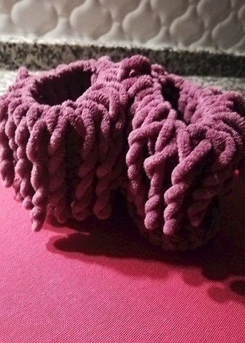 Mor Örgü Kız Çocuk Sıcak Terlik - Görsel 4