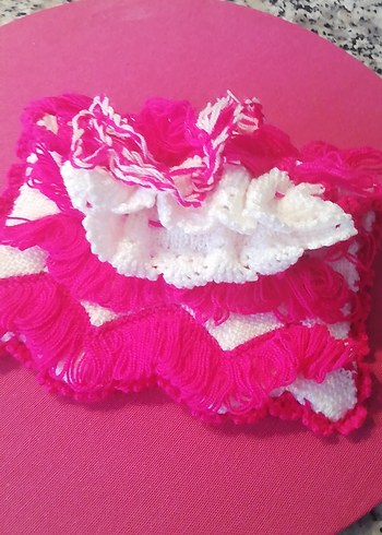 Banyo için Pembe Nakışlı Fırfırlı kese - Görsel 2