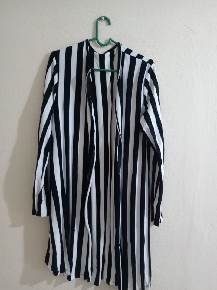 Uzun Zebra Desenli Kadın ince hirka - Görsel 2