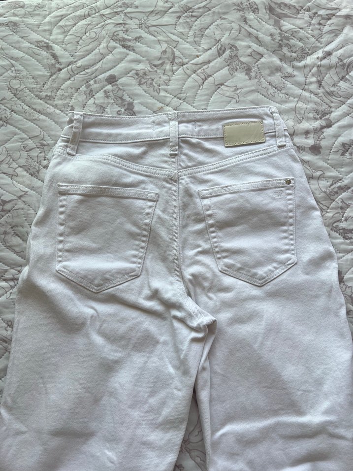 Beyaz Bol Paça Kot Pantolon - Görsel 5