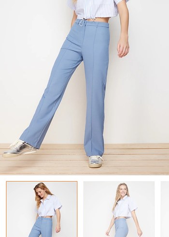 Kadın Mavi Kumaş Pantolon - Görsel 5