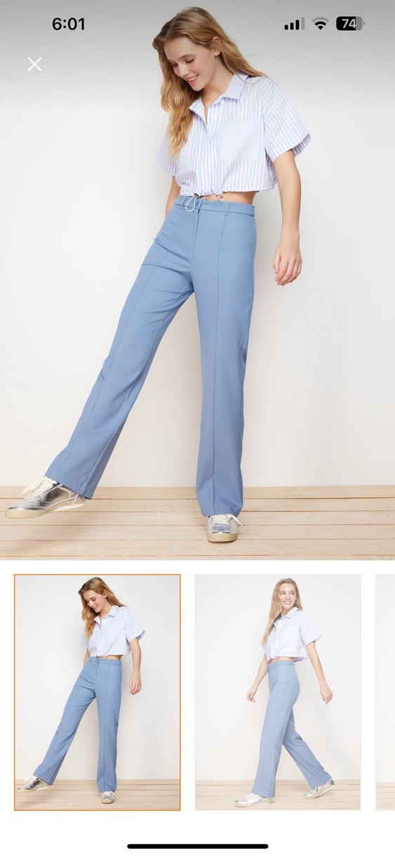 Kadın Mavi Kumaş Pantolon - Görsel 5